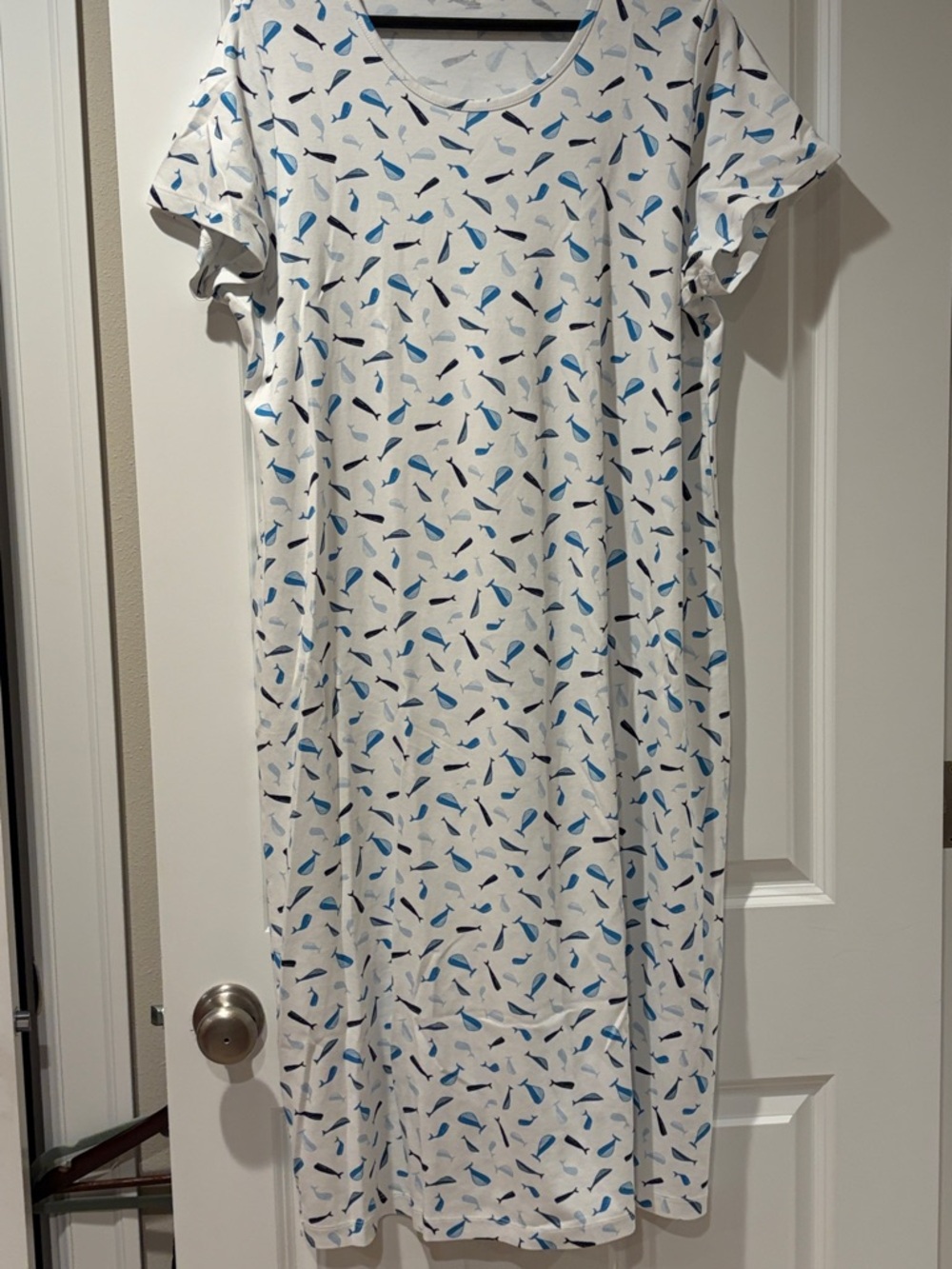 Lands’ End Women’s Whales Dress 1X short sleeve scoop neck, cotton EUC